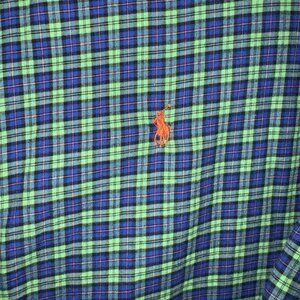 Polo Ralph Lauren XL Black Watch Plaid Shirt Orange Overcheck & Pony Blue Green